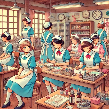 Elèves aides-soignantes en train d'apprendre en cours.